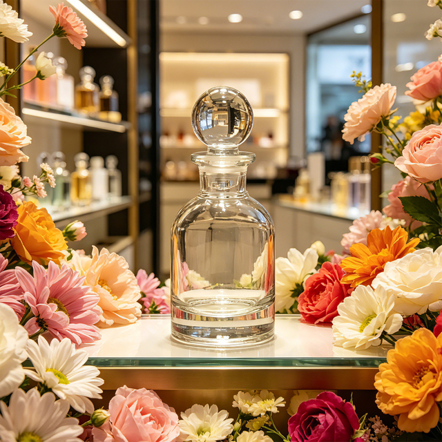 Clear Glass Perfume Bottle with Round Stopper for Home Aromatherapy Use